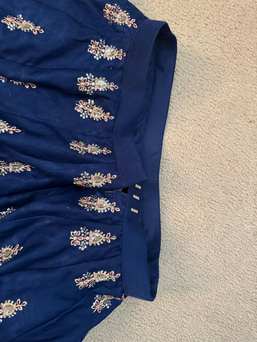 Elegant Navy Blue Embroidered Lehenga Set - Picture 9 of 12